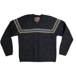 VTG 90s Y2K Abercrombie & Fitch Wool Sweater Mens M Chevron Dark Gray V-Neck Blu